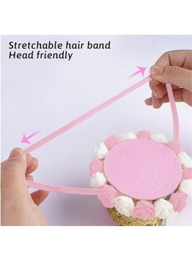 Baby Birthday Crown, Princess Crowns Tiara Girls Party Hat With Gold Glitter and Pink Roses for Birthday Party - Image 4