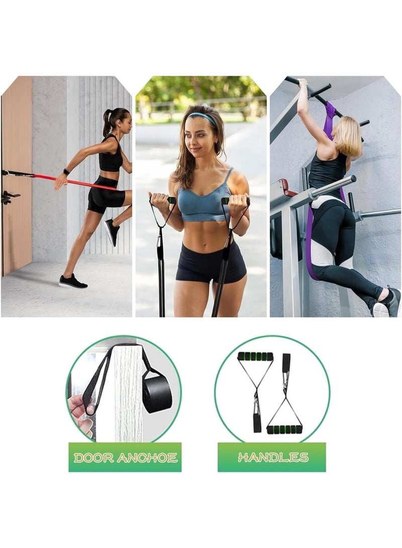 SportQ 5-piece resistance band set, pull-up exercise bands, 5 different sizes with handles, door mounts, leg straps, and a carrying case. - Image 5