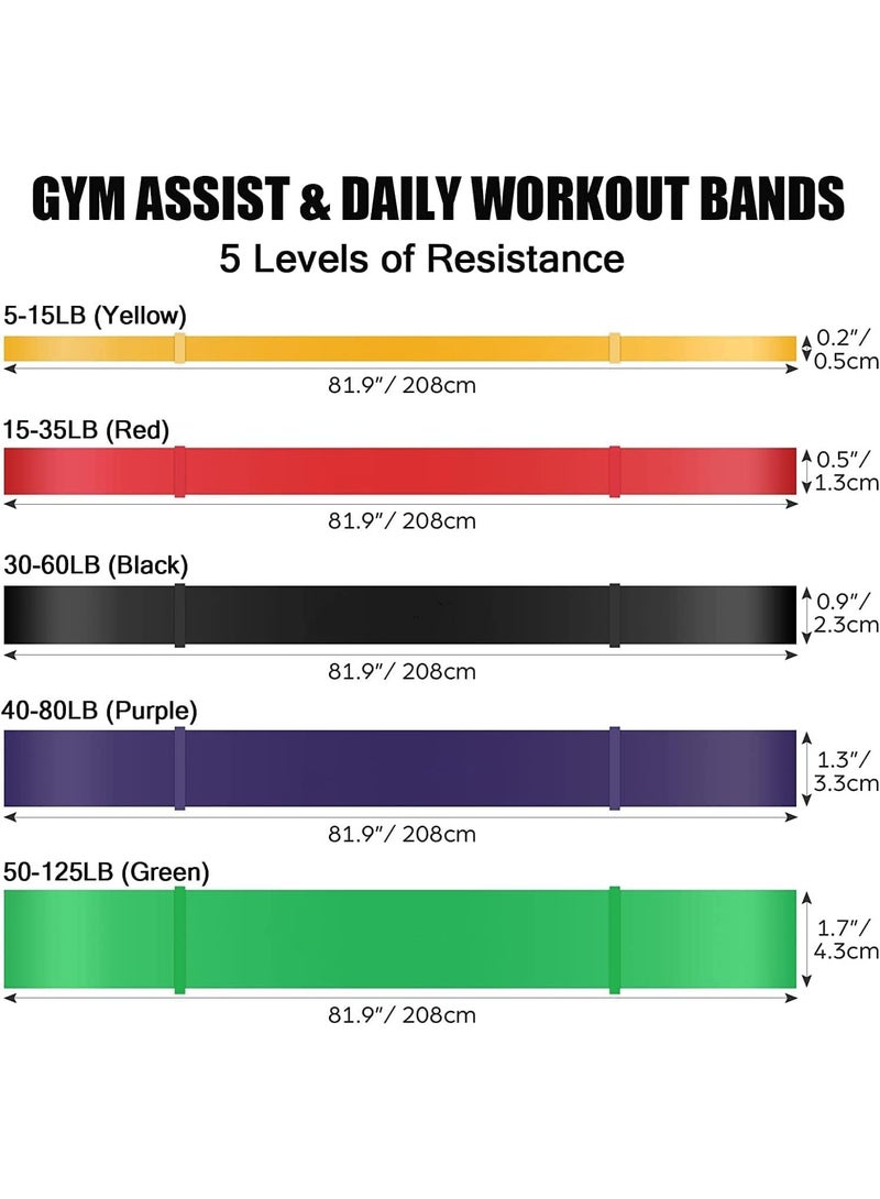 SportQ 5-piece resistance band set, pull-up exercise bands, 5 different sizes with handles, door mounts, leg straps, and a carrying case. - Image 3