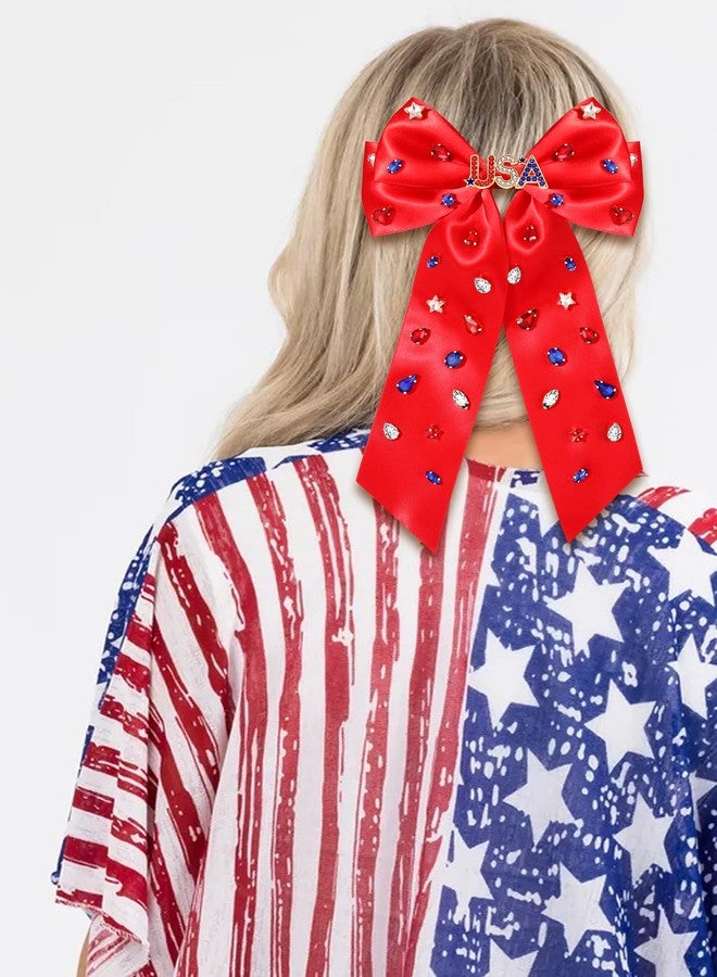 MOLOCH 4th of July Hair Clips for Women American Flag Patriotic Star Hair Bow Red White Blue USA Rhinestone Hair Bows Fourth of July Hair Accessories Outfits Independence Day Party Favors - Image 3