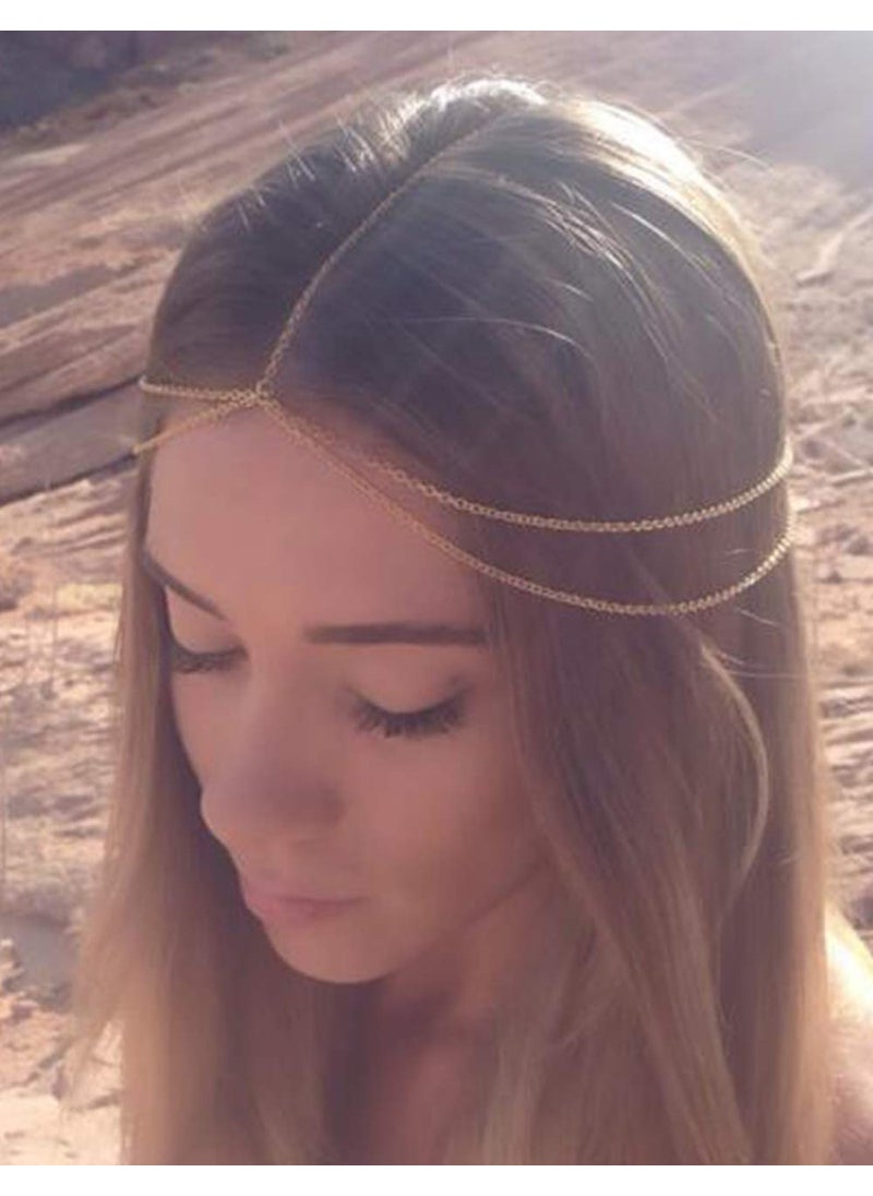 Chargances - Chargances Women MultiLayered Head Chain Headband Halloween Gold Head Chain Wedding Headband Prom Festival Headpiece Boho Belly Dancer Jewelry Hair Accessories for Women and Girls - Image 1