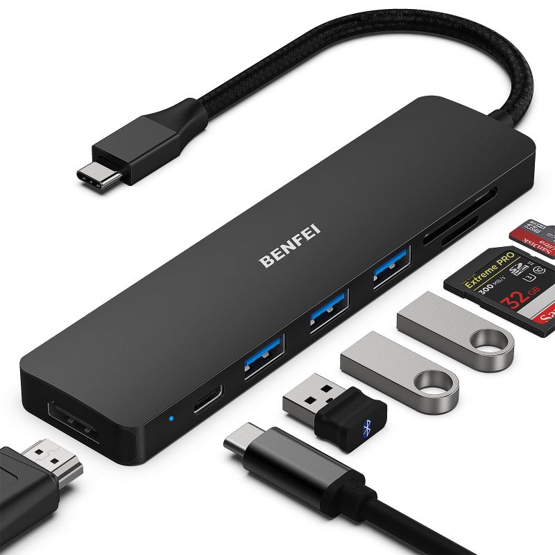 BENFEI 7-in-1 USB C Hub, USB-C Multiport Adapter with USB Type-C to HDMI, USB-C to SD TF Card Reader/3 USB 3.0/60W Power Delivery with iPhone 15 Pro/Max MacBook Pro/Air 2023, iPad - Image 1