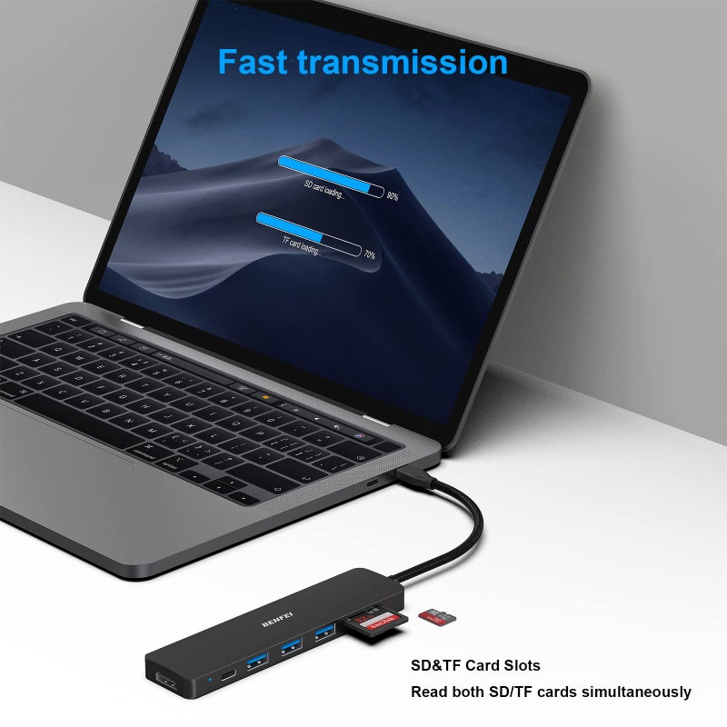 BENFEI 7-in-1 USB C Hub, USB-C Multiport Adapter with USB Type-C to HDMI, USB-C to SD TF Card Reader/3 USB 3.0/60W Power Delivery with iPhone 15 Pro/Max MacBook Pro/Air 2023, iPad - Image 5