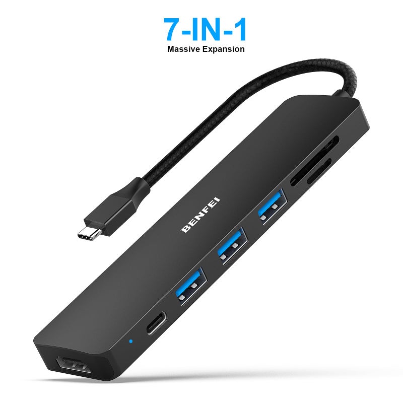 BENFEI 7-in-1 USB C Hub, USB-C Multiport Adapter with USB Type-C to HDMI, USB-C to SD TF Card Reader/3 USB 3.0/60W Power Delivery with iPhone 15 Pro/Max MacBook Pro/Air 2023, iPad - Image 2