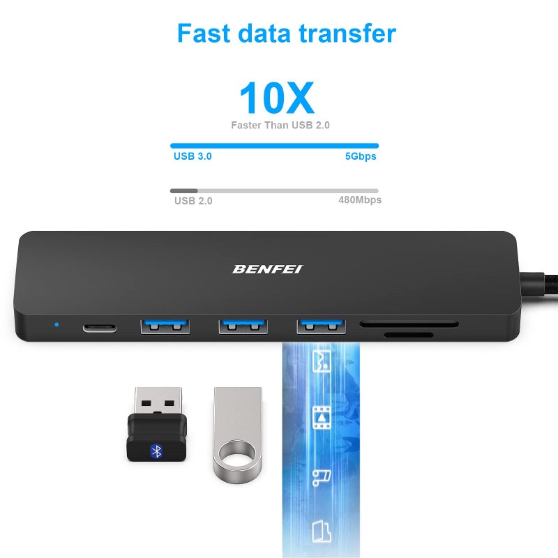 BENFEI 7-in-1 USB C Hub, USB-C Multiport Adapter with USB Type-C to HDMI, USB-C to SD TF Card Reader/3 USB 3.0/60W Power Delivery with iPhone 15 Pro/Max MacBook Pro/Air 2023, iPad - Image 4