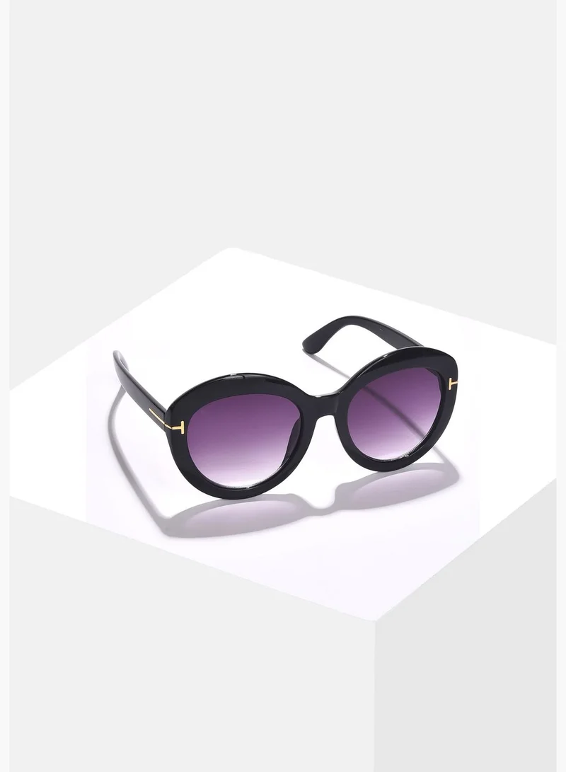 Haute Sauce Women Purple Lens Black Oval Sunglasses