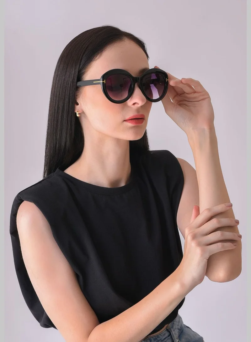 Haute Sauce Women Purple Lens Black Oval Sunglasses