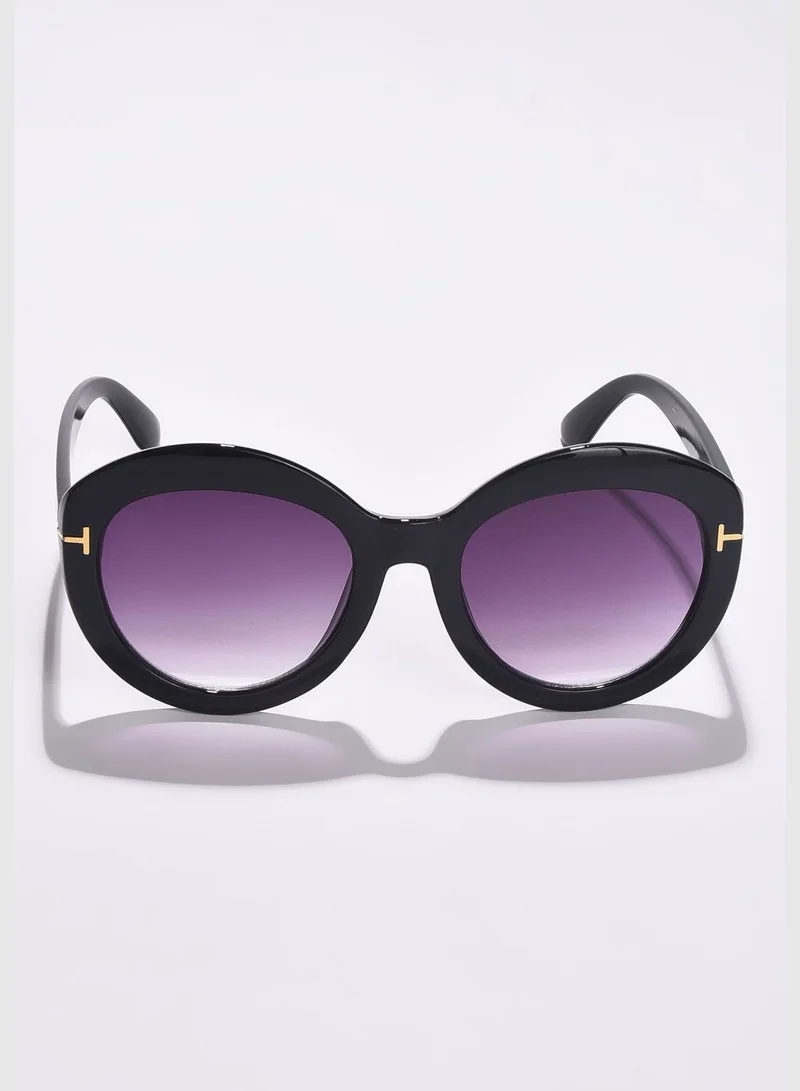 Haute Sauce Women Purple Lens Black Oval Sunglasses
