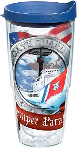 Tervis Coast Guard Boat Made in USA Double Walled Insulated Tumbler Travel Cup Keeps Drinks Cold & Hot, 24oz, Blue Lid - Image 1