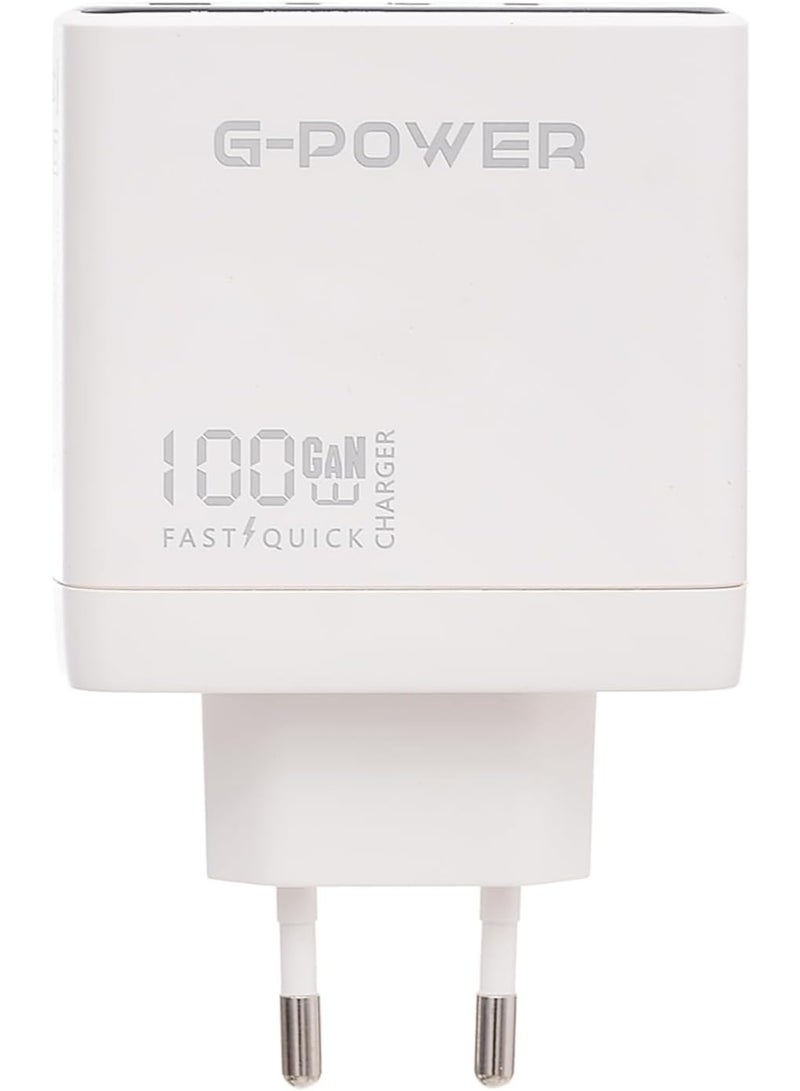 جي باور شاحن جي-باور GP-C17 بقوة 100 واط، بأربعة منافذ (USB-A و3 منافذ USB-C)، يدعم تقنية الشحن السريع كوالكوم 3.0، متوافق مع أجهزة ماك بوك برو، وآيباد، وجالاكسي، وبيكسل، وآيفون، وغيرها - أبيض - Image 2