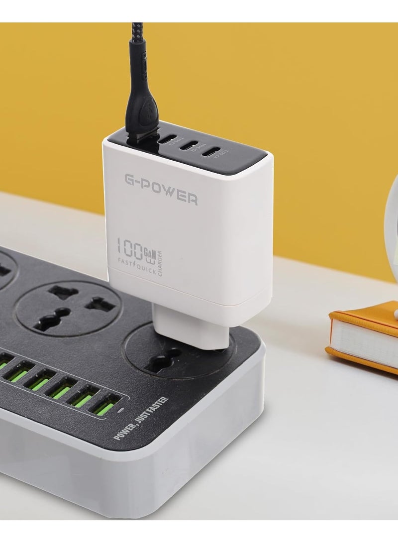 جي باور شاحن جي-باور GP-C17 بقوة 100 واط، بأربعة منافذ (USB-A و3 منافذ USB-C)، يدعم تقنية الشحن السريع كوالكوم 3.0، متوافق مع أجهزة ماك بوك برو، وآيباد، وجالاكسي، وبيكسل، وآيفون، وغيرها - أبيض - Image 5