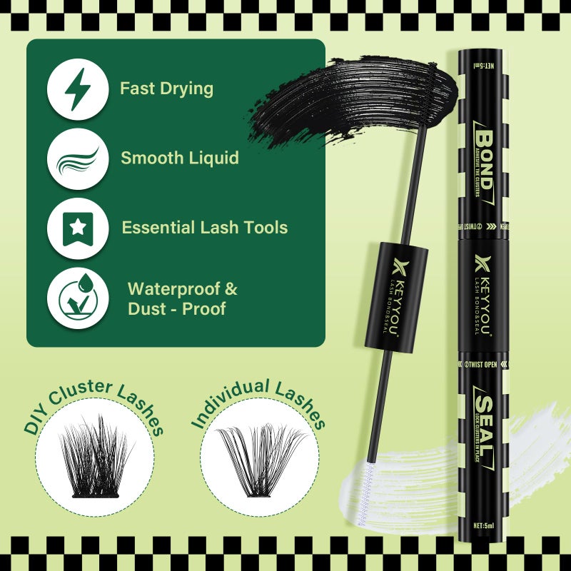 KEYYOU Lash Bond and Seal Black Bond and Seal Lash Glue 10ML Lash Cluster Glue Mascara for Long Lasting WaterProof Lash Extension Black-5ml+5ml - Image 2