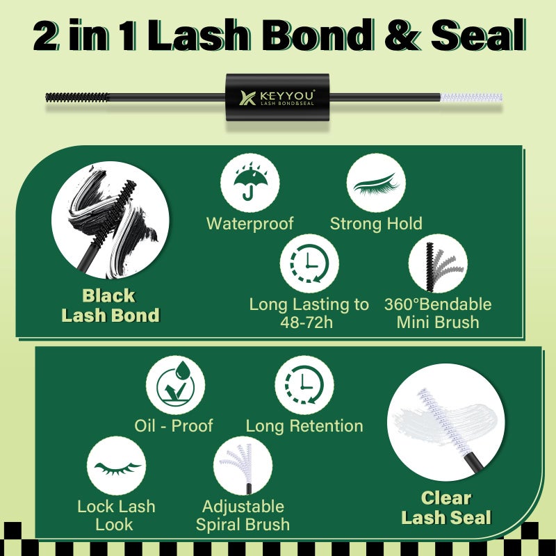 KEYYOU Lash Bond and Seal Black Bond and Seal Lash Glue 10ML Lash Cluster Glue Mascara for Long Lasting WaterProof Lash Extension Black-5ml+5ml - Image 3