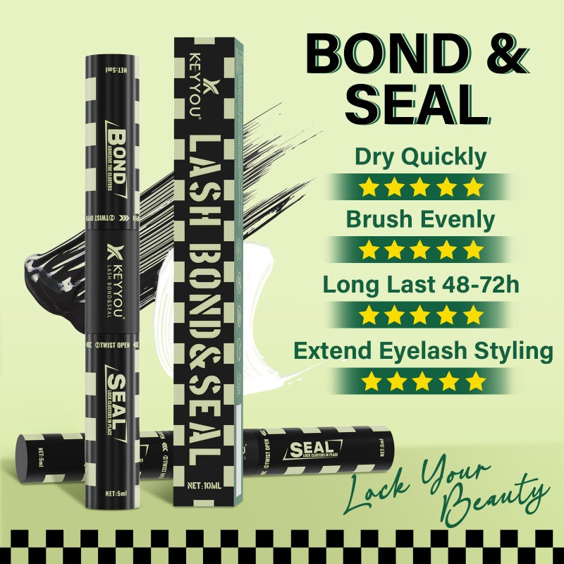 KEYYOU Lash Bond and Seal Black Bond and Seal Lash Glue 10ML Lash Cluster Glue Mascara for Long Lasting WaterProof Lash Extension Black-5ml+5ml - Image 4