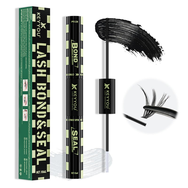 KEYYOU Lash Bond and Seal Black Bond and Seal Lash Glue 10ML Lash Cluster Glue Mascara for Long Lasting WaterProof Lash Extension Black-5ml+5ml - Image 1