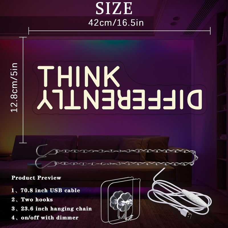 Alkkign Think Differently Neon Sign for Wall Decor Letter Neon Light Classroom LED Neon Signs Classroom LED Neon Light for Classroom Office Study Room Library Bedroom Decoration - Image 4