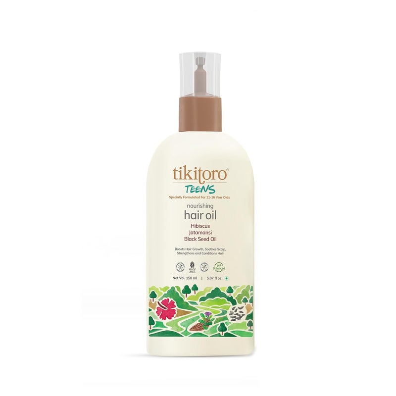 Tikitoro Teens Nourishing Hair Oil 100 Vegan with Black seed oil Hibiscus  Argan Promotes Hair Growth  Conditions Scalp Nonsticky Nonsmelly  Nongreasy No Parabens  Sulphates 150 ml - Image 1