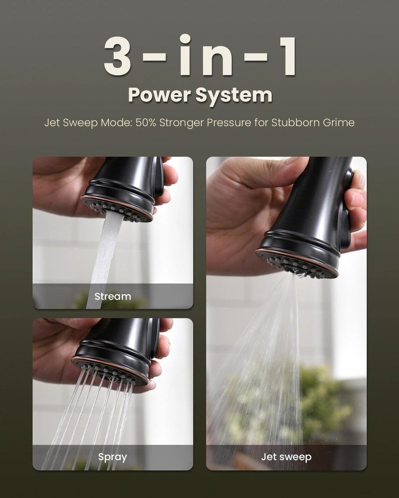 APPASO Pull Down Kitchen Faucet with Sprayer Oil Rubbed Bronze, Single Handle High Arc Faucet with Deck Plate, CUPC-Certified Pull-Out Hose, Water Supply Tubing, and Valve Core - Image 5