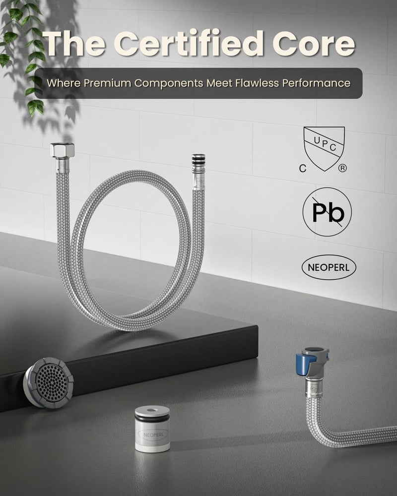 APPASO Pull Down Kitchen Faucet with Sprayer Oil Rubbed Bronze, Single Handle High Arc Faucet with Deck Plate, CUPC-Certified Pull-Out Hose, Water Supply Tubing, and Valve Core - Image 2
