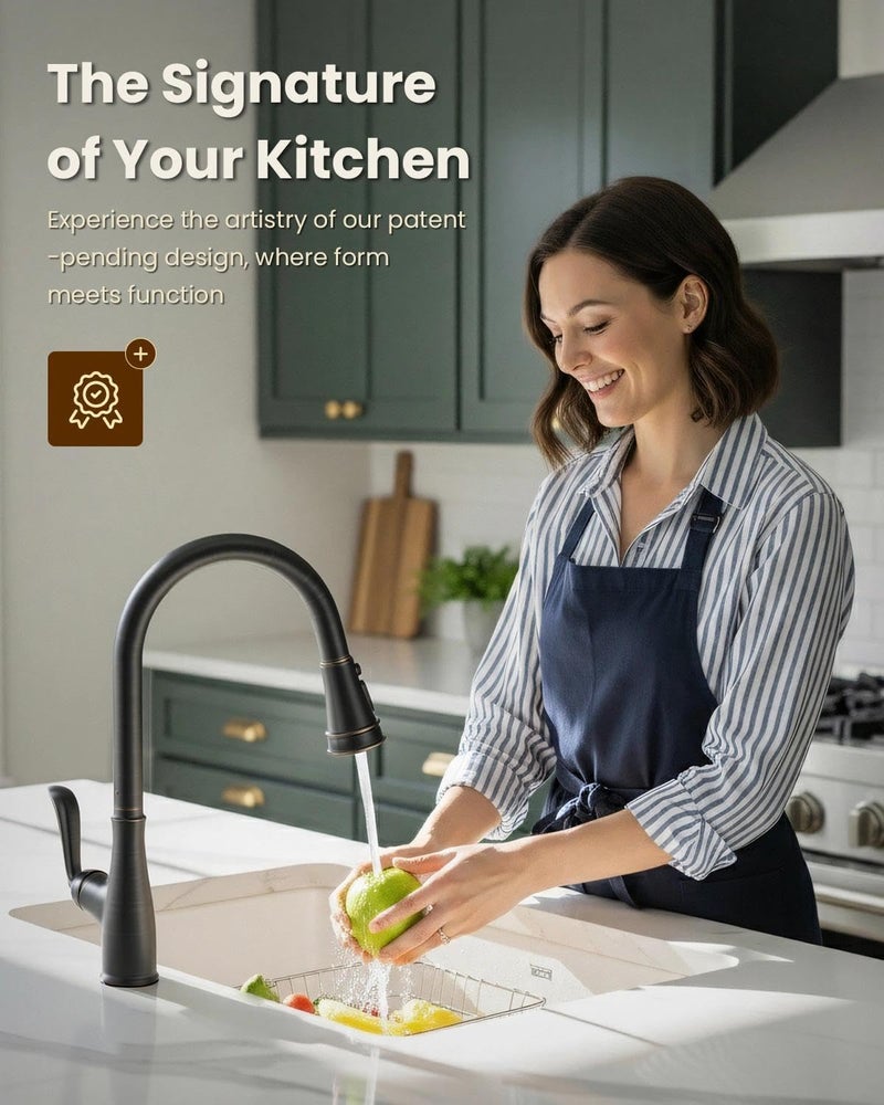 APPASO Pull Down Kitchen Faucet with Sprayer Oil Rubbed Bronze, Single Handle High Arc Faucet with Deck Plate, CUPC-Certified Pull-Out Hose, Water Supply Tubing, and Valve Core - Image 3