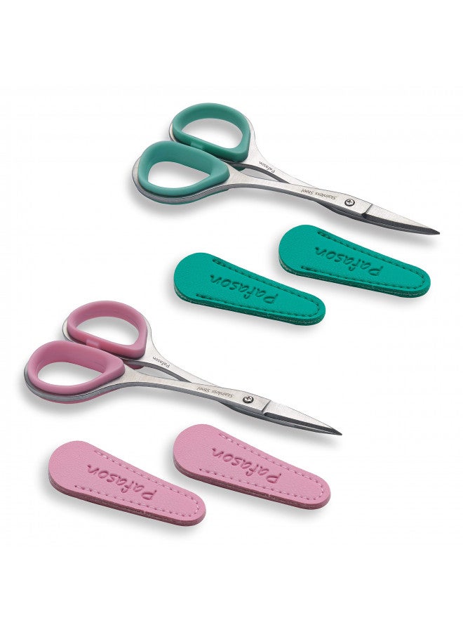 PAFASON 4" Stainless Steel Curved & Straight Embroidery Scissors Set with Premium PU Leather Cover Rubber Ring Handle Perfect for Cross Stitch Crochet Knitting Quilting Thread Yarn Sewing Cutting - Image 1
