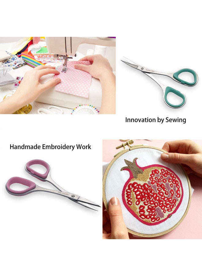 PAFASON 4" Stainless Steel Curved & Straight Embroidery Scissors Set with Premium PU Leather Cover Rubber Ring Handle Perfect for Cross Stitch Crochet Knitting Quilting Thread Yarn Sewing Cutting - Image 3