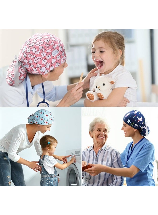 Honoson 6 Pcs Scrub Caps Women Dentist Nursing Hats with Buttons Adjustable Bouffant Nurse Hats Ponytail Holder Bouffant Turban Hats - Image 5