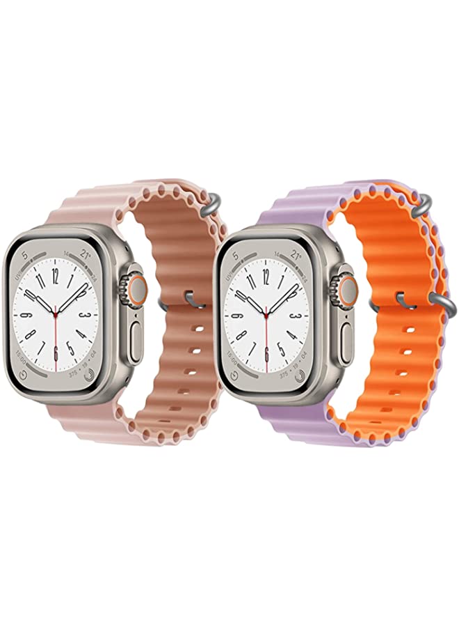 IAF Silicone Ocean Band Strap for Apple Watch Ultra 8 49mm Pink/Beige Double Side Strap with Pink/Orange Double Side Strap Set of 2