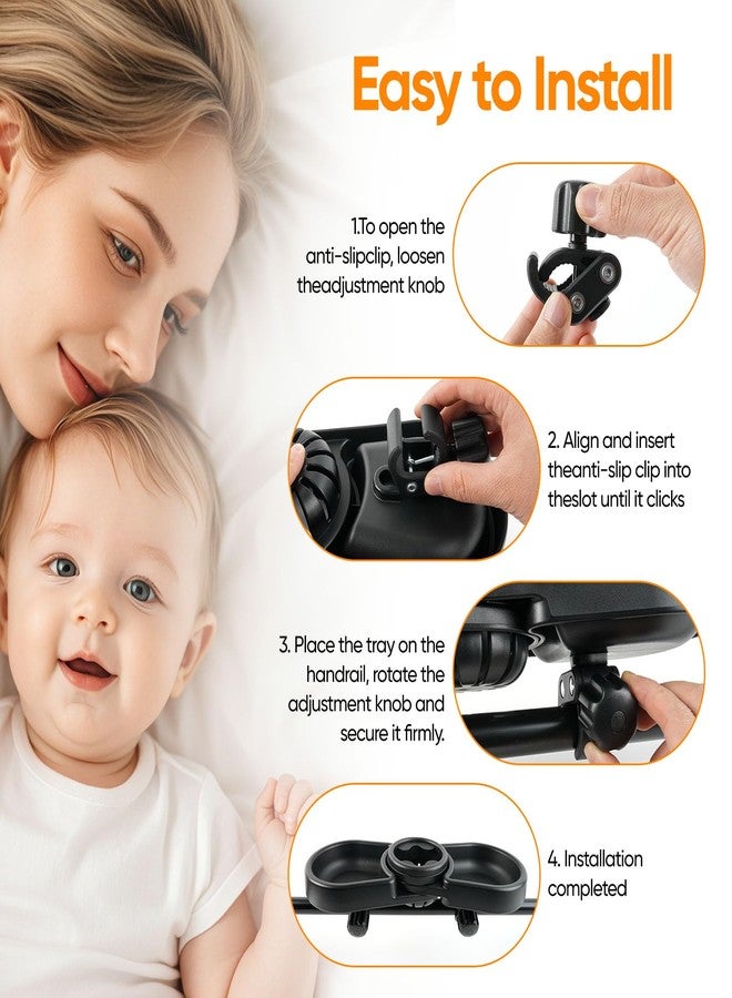 OGNWFUNK Snack Tray Compatible with Baby Jogger City Mini GT2 - BPA-Free 3-in-1 Stroller Snack Tray Attachment with Deep Cup Holders, Easy Installation, Fits Inward-Curved Handlebars - Image 3
