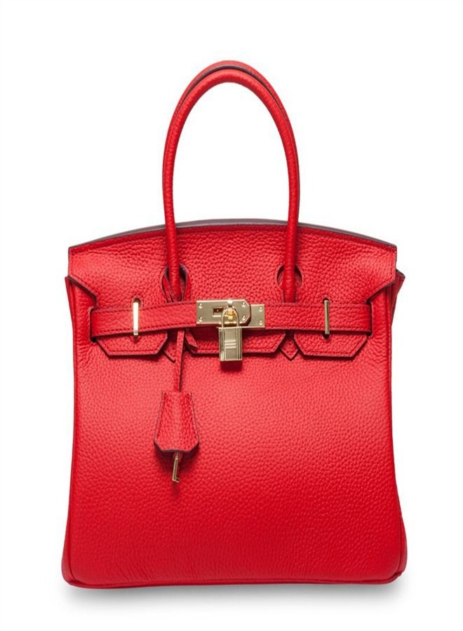 Loquat Gold Buckle Leather Handbag Red  - Image 1