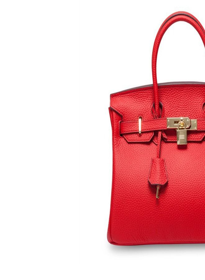 Loquat Gold Buckle Leather Handbag Red  - Image 3