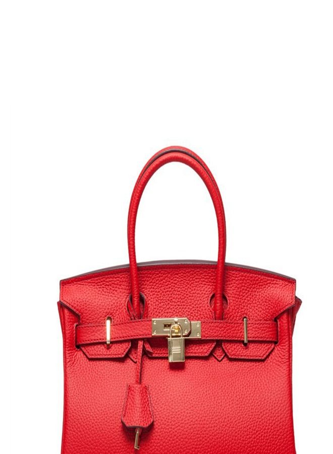 Loquat Gold Buckle Leather Handbag Red  - Image 2