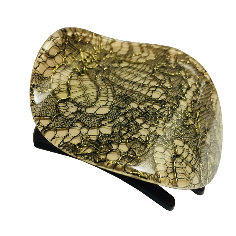 French Amie French Amie Onde Beige Net Handmade Celluloid Side Slide In Secure Grip Hair Updo Jaw Hair Claw Clamp 