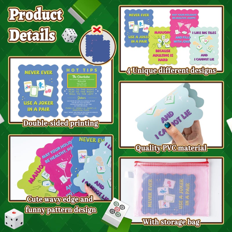 K1tpde 8PCS Funny Mahjong Shuffler Hot Tips Cards with Storage Bag, PVC Mahjong Tile Shuffler with Rules Printed Wavy Edge for Mixing and Shuffling Tiles, Mah Jongg Accessories Gifts for Lovers Games - Image 3