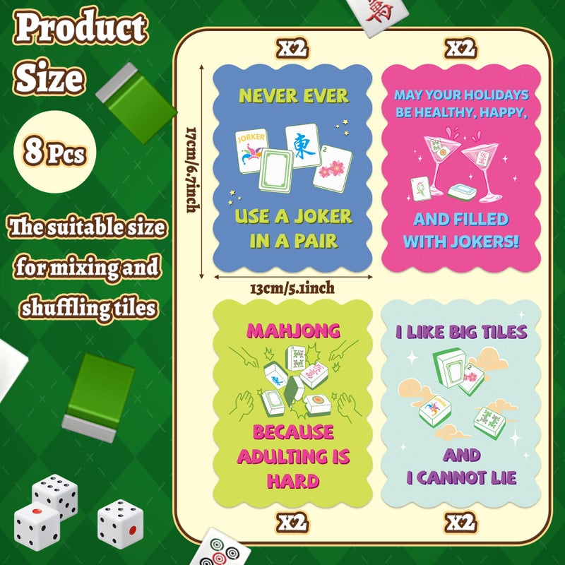 K1tpde 8PCS Funny Mahjong Shuffler Hot Tips Cards with Storage Bag, PVC Mahjong Tile Shuffler with Rules Printed Wavy Edge for Mixing and Shuffling Tiles, Mah Jongg Accessories Gifts for Lovers Games - Image 2