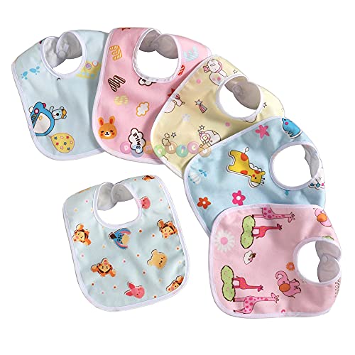 DOMENICO Baby Soft Feeding Bibs/Apron Cute Multi Print|with Tich Button| Waterproof Newborn Baby Bib Set - Pack Of 6 - Image 1