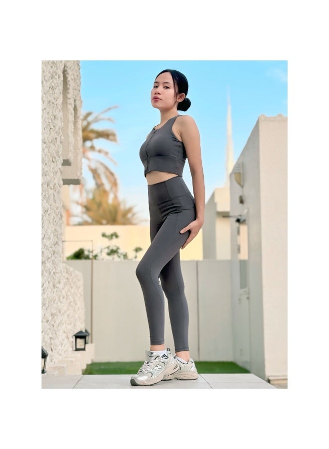 Texcraft Women’s Sleeveless Sports Crop Top – Dark Grey | Slim Fit, Scoop Neck, Solid Activewear for Gym & Yoga - Image 4