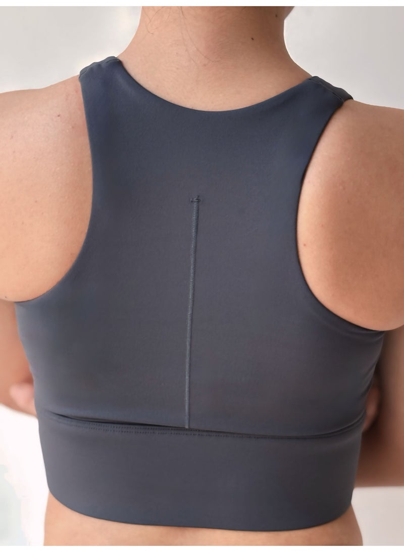 Texcraft Women’s Sleeveless Sports Crop Top – Dark Grey | Slim Fit, Scoop Neck, Solid Activewear for Gym & Yoga - Image 2