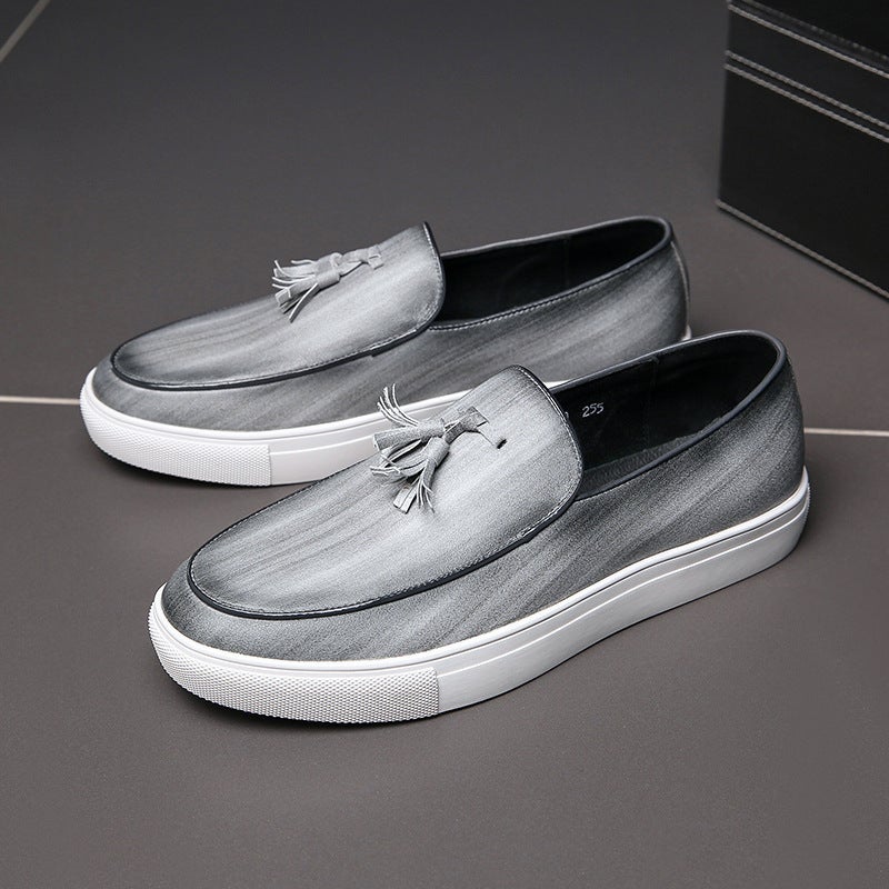 Large Size 46 Men'S Shoes Spring Business Slip-On Tassel Sneakers Men'S Pure Color Slip-On Lazy Leather Shoes Trendy - Image 2