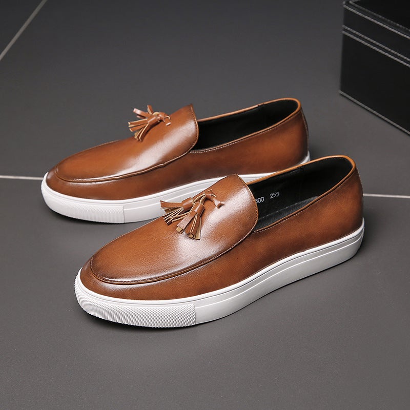 Large Size 46 Men'S Shoes Spring Business Slip-On Tassel Sneakers Men'S Pure Color Slip-On Lazy Leather Shoes Trendy - Image 4