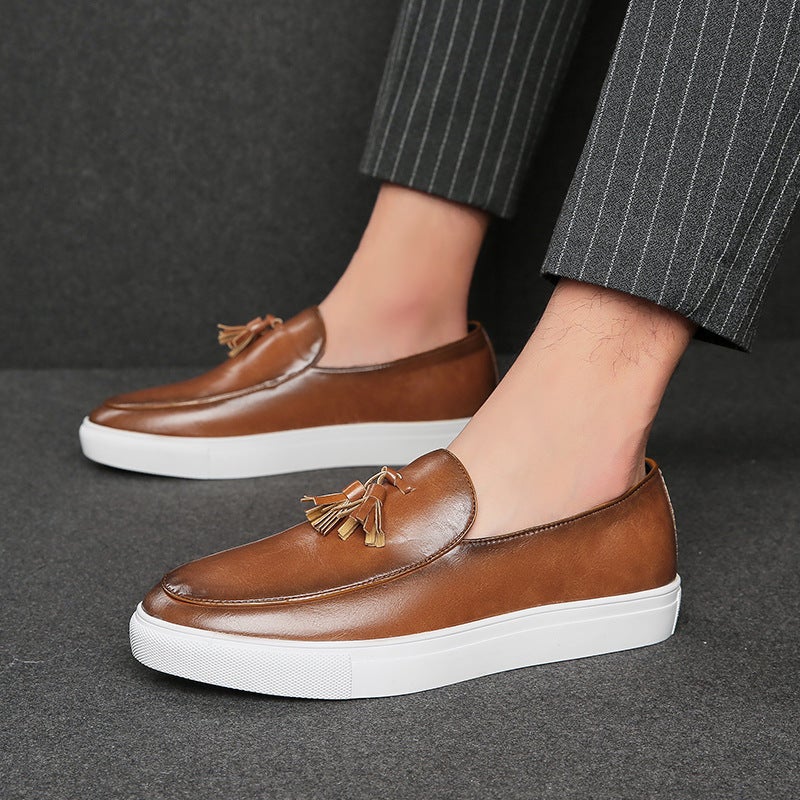 Large Size 46 Men'S Shoes Spring Business Slip-On Tassel Sneakers Men'S Pure Color Slip-On Lazy Leather Shoes Trendy - Image 5