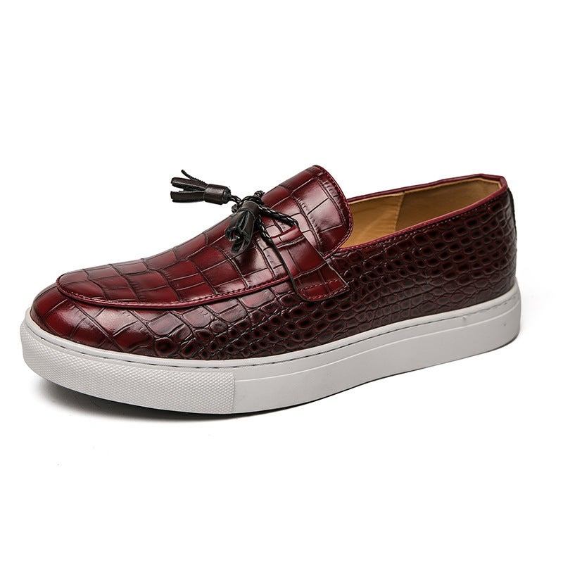 Large Size 46 Men'S Shoes Spring Business Slip-On Tassel Sneakers Men'S Pure Color Slip-On Lazy Leather Shoes Trendy - Image 1