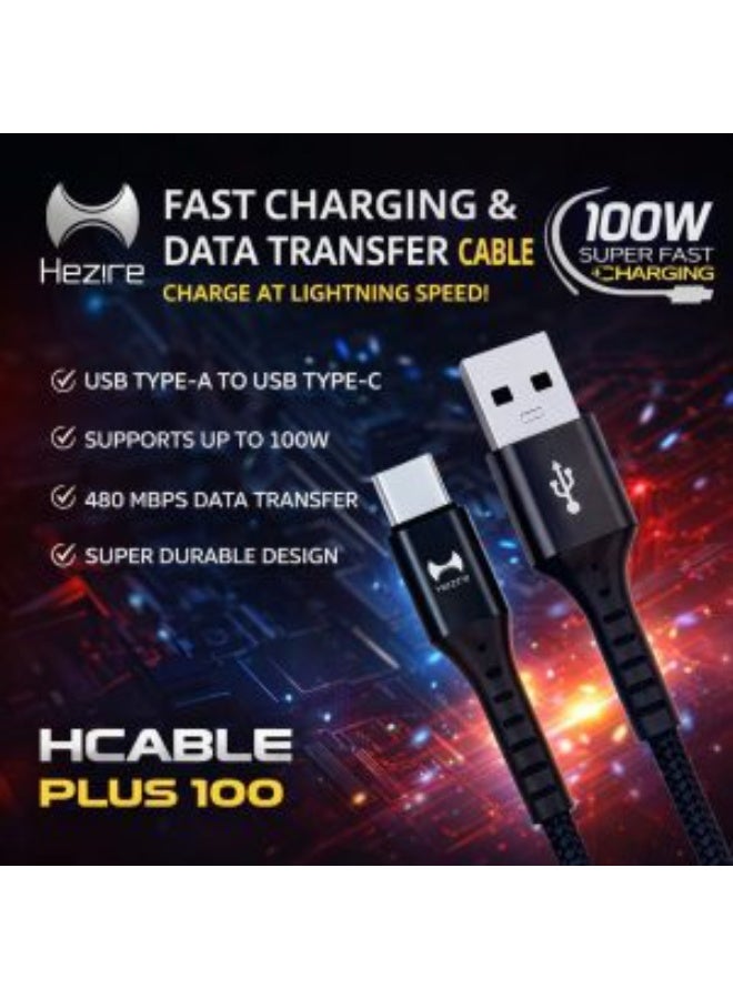 هيزاير كابل الشحن السريع Hezire HCable Plus 100 USB Type-C بقوة 100 واط وطول 1 متر - Image 1