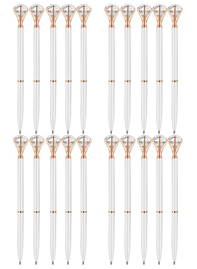 PASISIBICK White Diamond Pens Pack of 20 Bling Diamond Gem Pen Décor Gifts for Women Bridesmaid Coworkers Bulk Crystal Metal Ballpoint Pens Black Ink(20 PCS White) - Image 1