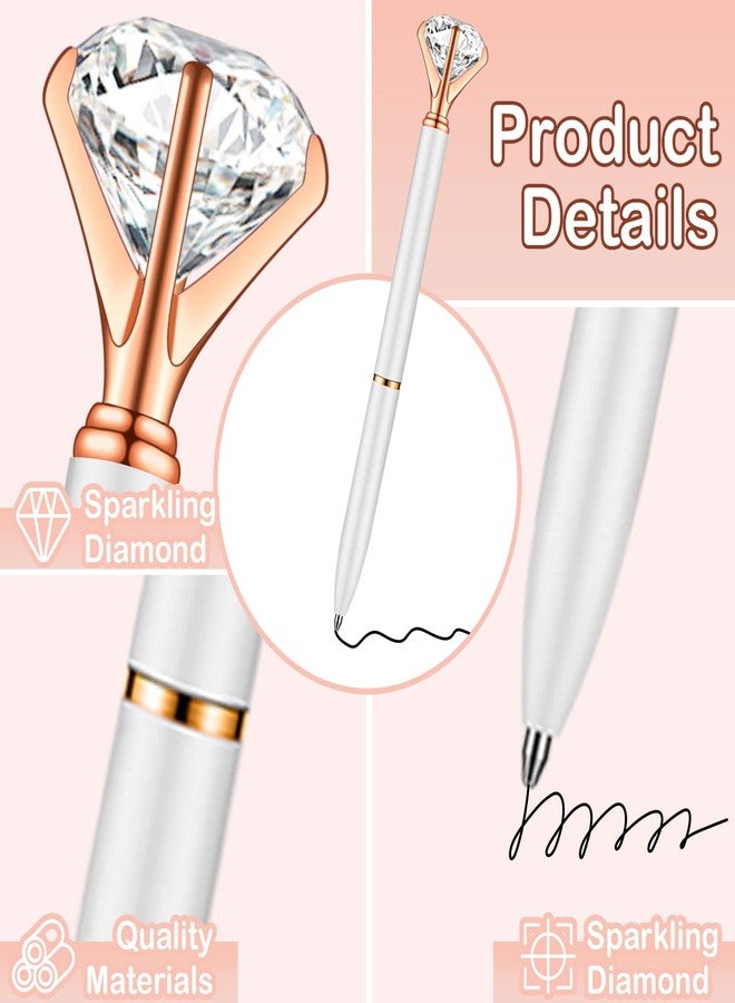 PASISIBICK White Diamond Pens Pack of 20 Bling Diamond Gem Pen Décor Gifts for Women Bridesmaid Coworkers Bulk Crystal Metal Ballpoint Pens Black Ink(20 PCS White) - Image 3