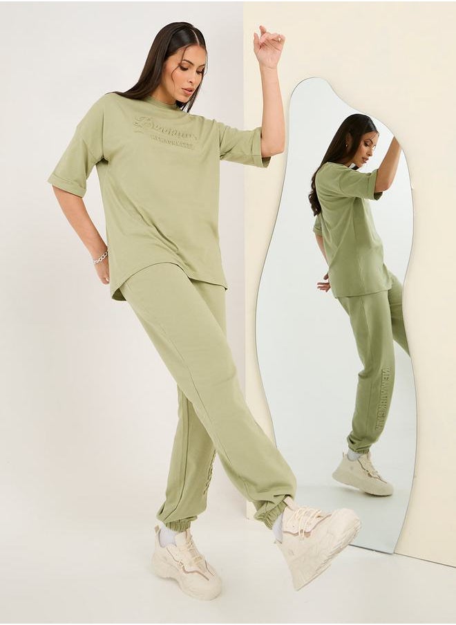 Styli - Oversized Drop Shoulder Embossed Print T-Shirt & Jogger Co-Ords - Image 1