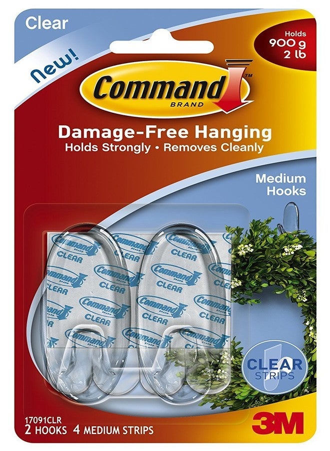 Command Medium Hooks, Clear, 4-Hook,