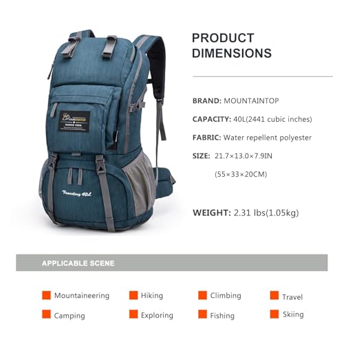 MOUNTAINTOP 40L Hiking Backpack Lightweight Travel Backpack for Men&Women Outdoor Camping Backpacking - Image 2