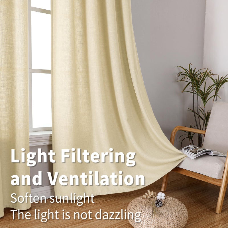 BGment Faux Linen Curtains for Living Room 84 Inch Length 2 Panels Set  Burlap Textured Thick Long Curtains Light Filtering Privacy Window Curtain Drapes with Grommet  52 Inch Wide Each Panel  Oatmeal - Image 2