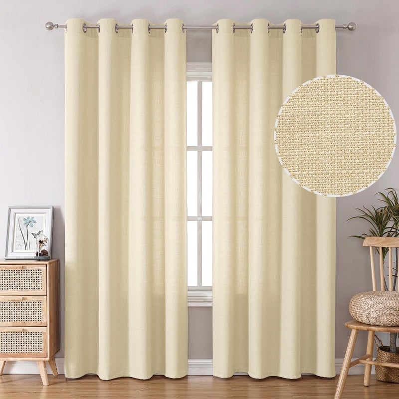 BGment Faux Linen Curtains for Living Room 84 Inch Length 2 Panels Set  Burlap Textured Thick Long Curtains Light Filtering Privacy Window Curtain Drapes with Grommet  52 Inch Wide Each Panel  Oatmeal - Image 1